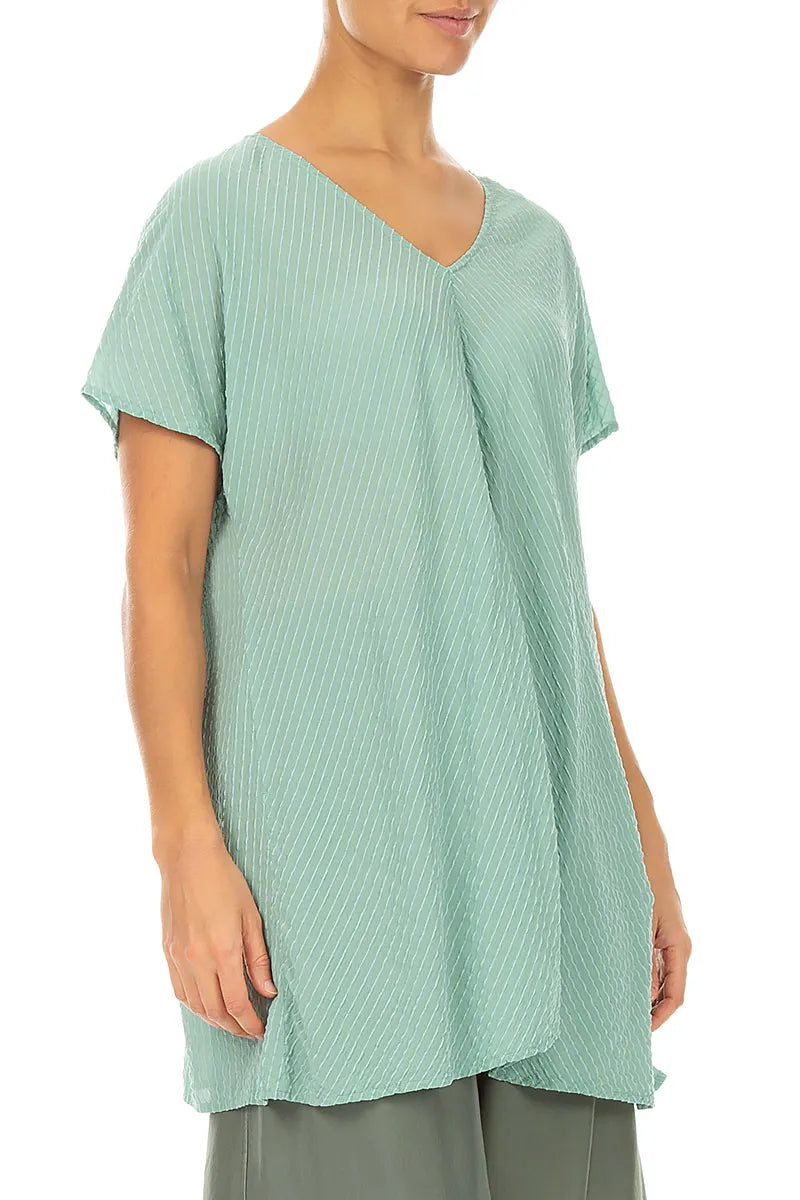 V-Ausschnitt mint gestreifte Seide-Viskose-Bluse