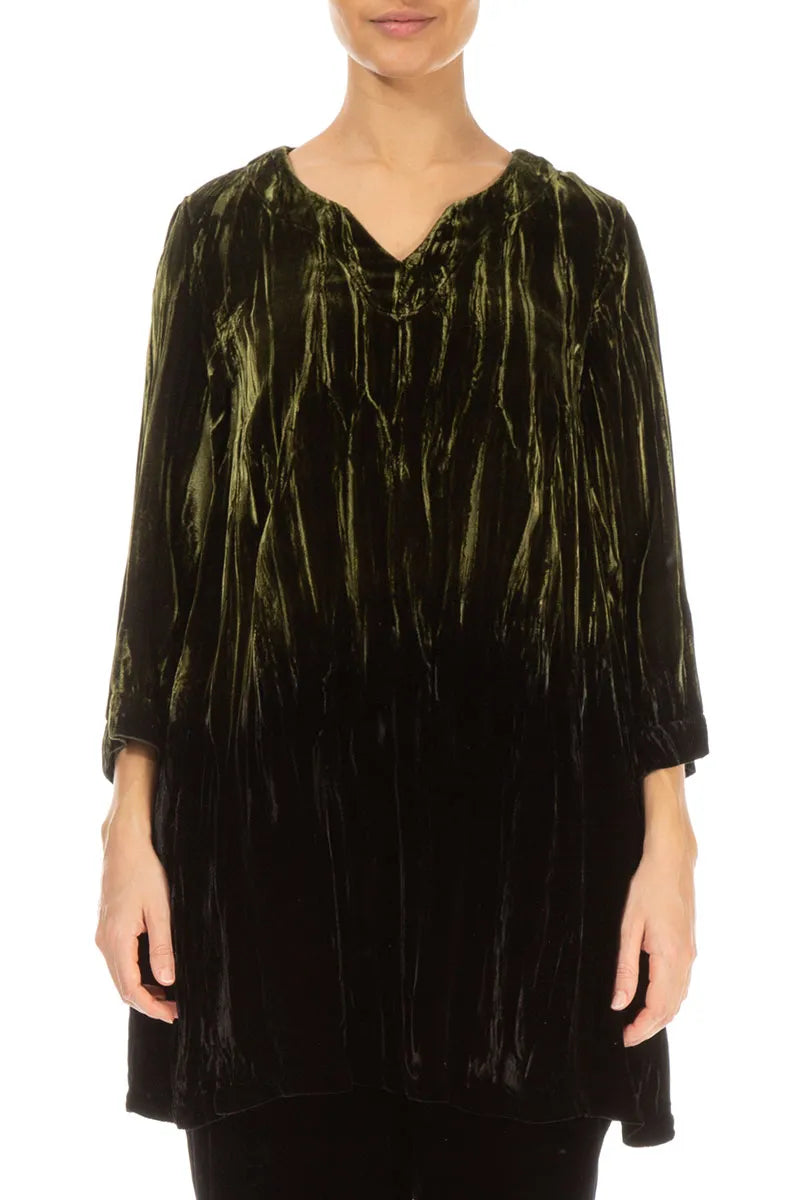 V-Neck Olive Silk Velvet Ombré Tunic 1