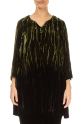 V-Neck Olive Silk Velvet Ombré Tunic 1