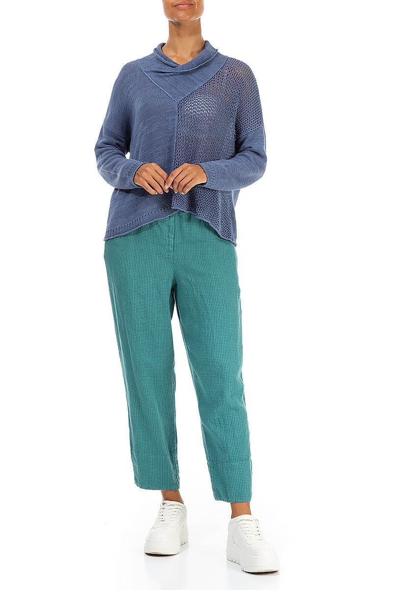 V-Neck Overlap Blue Nova Linen Jumper 4