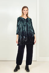 V-Neck Peacock Silk Velvet Ombré Tunic 1