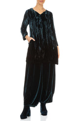 V-Neck Peacock Silk Velvet Ombré Tunic 5