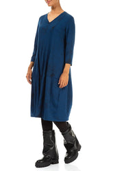 V-Neck Royal Blue Marble Cotton Dress 3