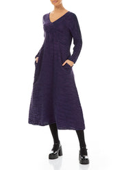 V-Neck Royal Purple Crinkled Silk Linen Dress 4