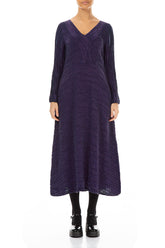 V-Neck Royal Purple Crinkled Silk Linen Dress 1