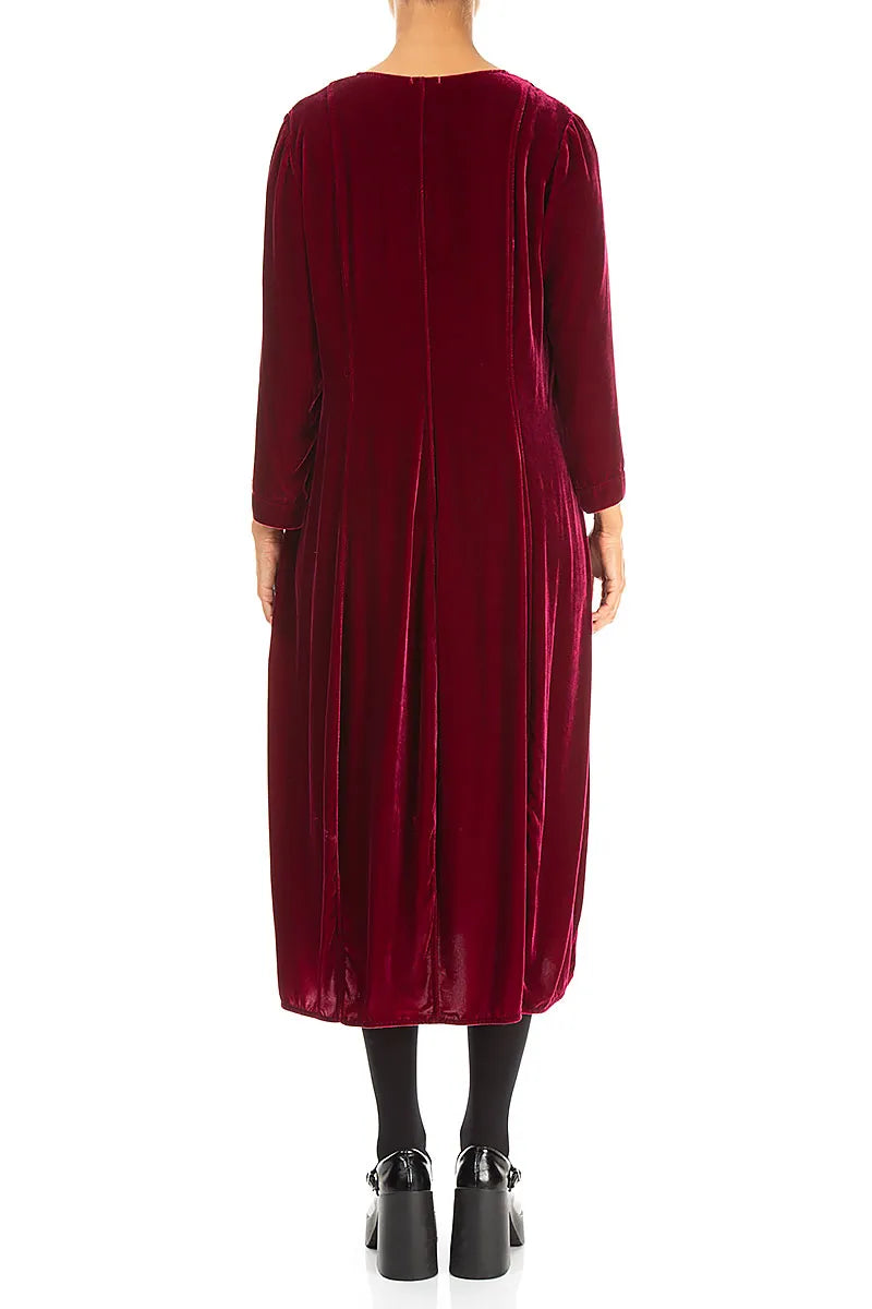 V-Neck Ruby Silk Velvet Dress 2