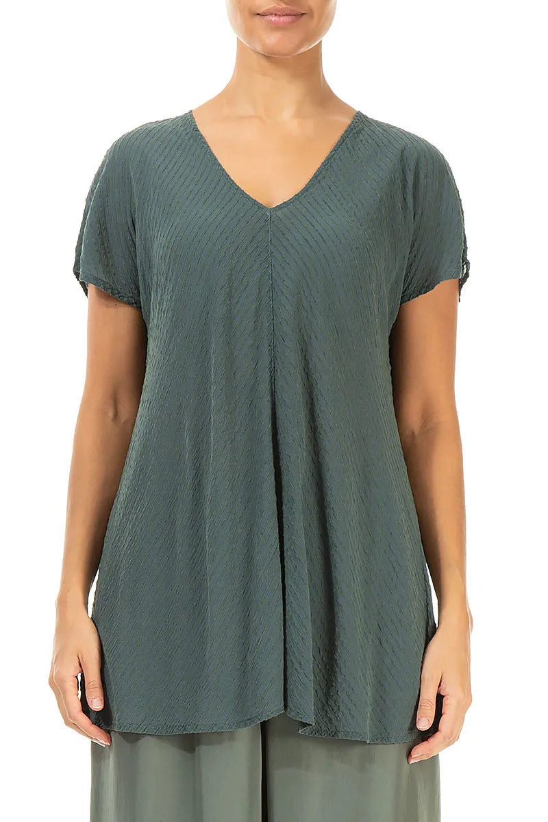 V-Neck Sage Stripy Silk Viscose Blouse