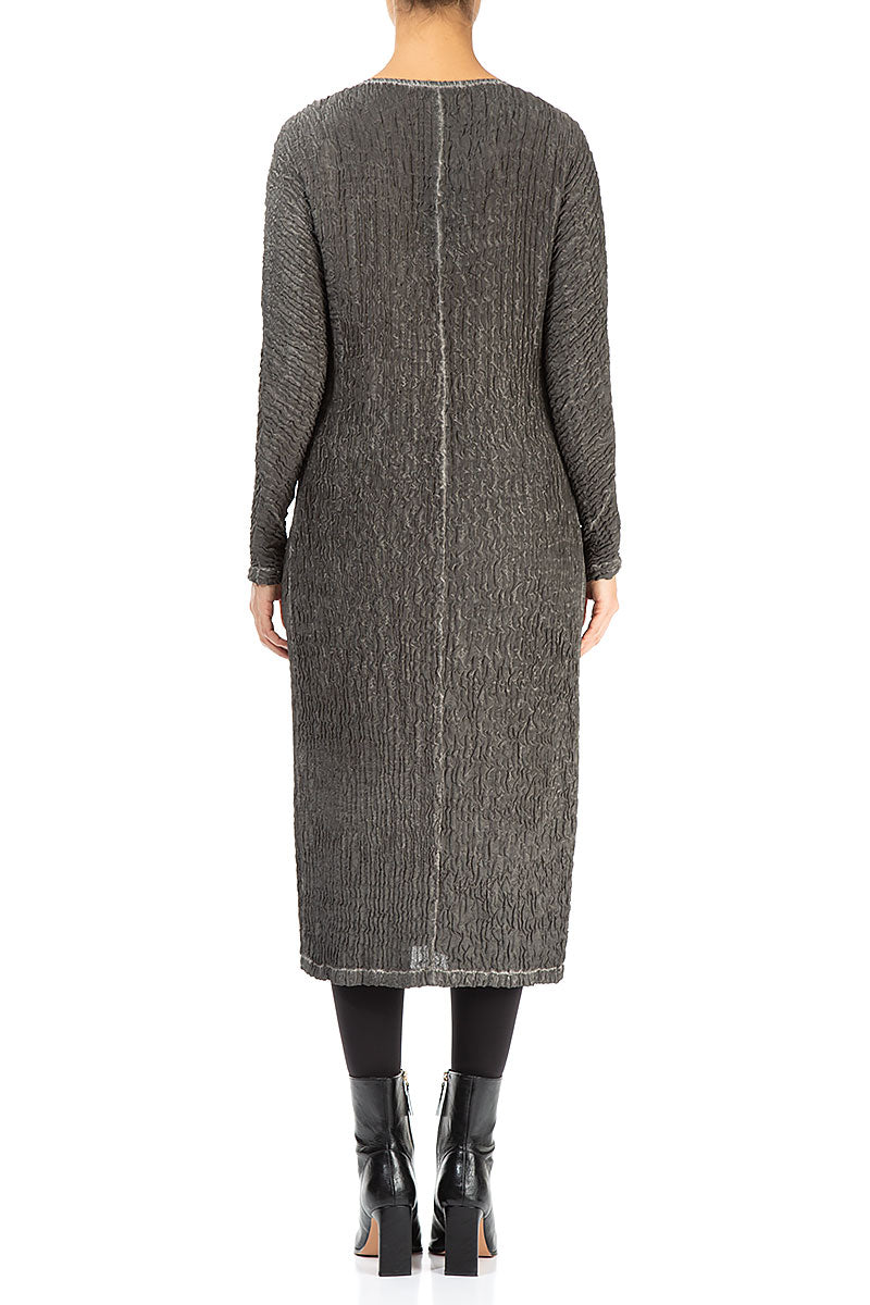 Washed Out Crinkled Grey Silk Dress 2