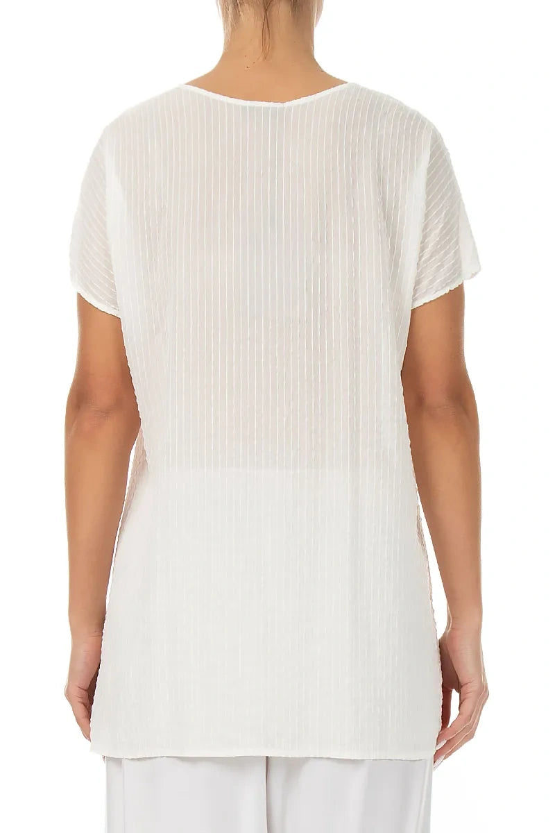 V-Neck Off White Stripy Silk Viscose Blouse