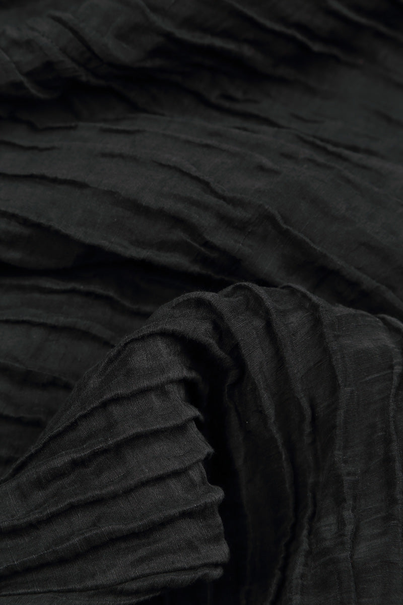 V-Neck Crinkled Black Silk Linen Dress 5