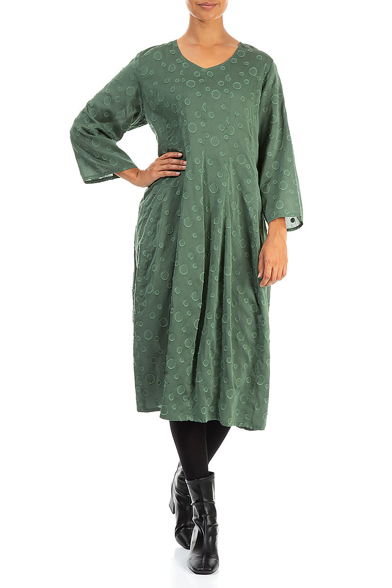 V-Neck Dotty Dark Sage Silk Dress 4