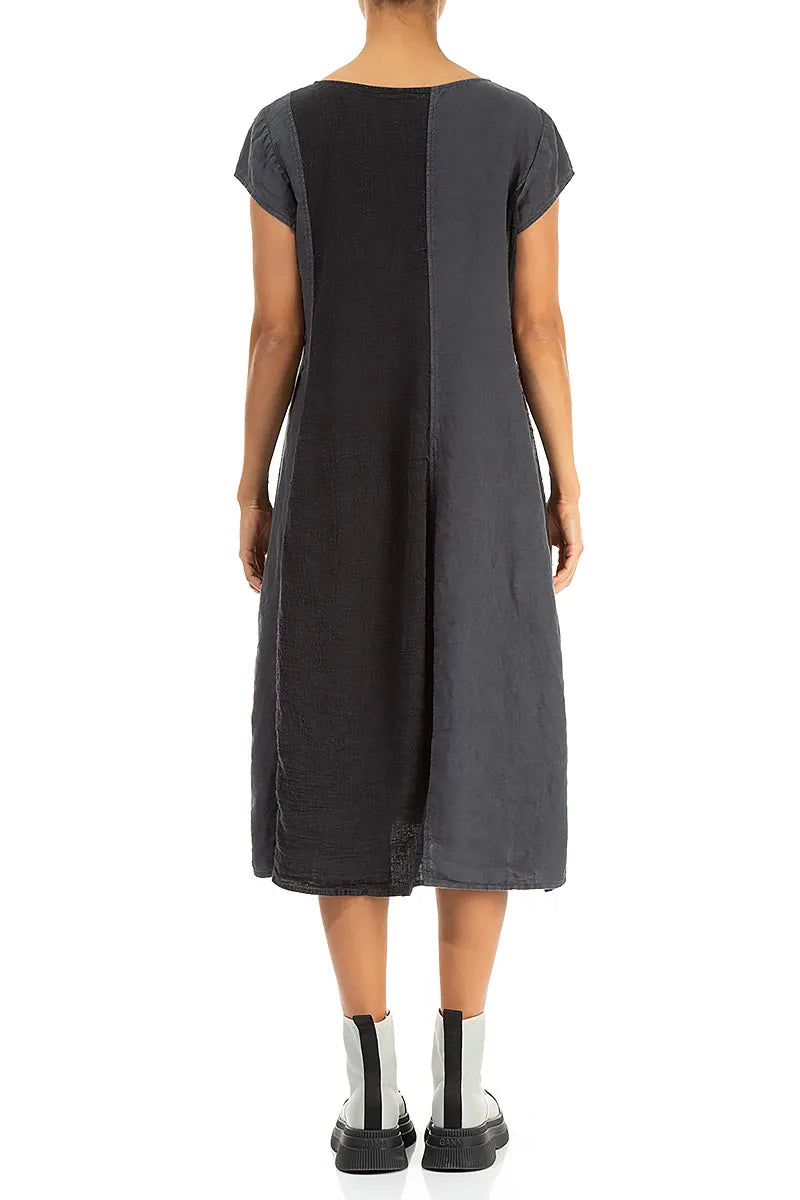Vertical Line Graphite Linen Dress