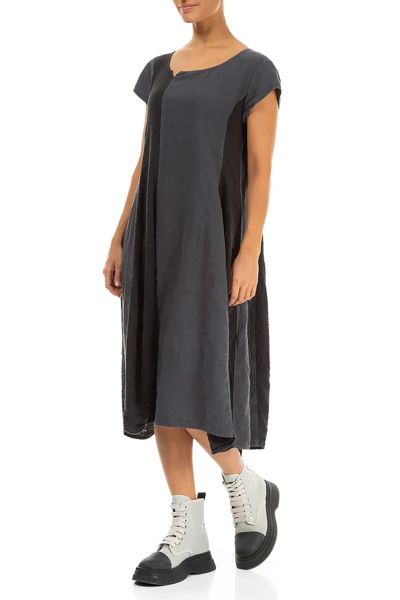 Vertical Line Graphite Linen Dress