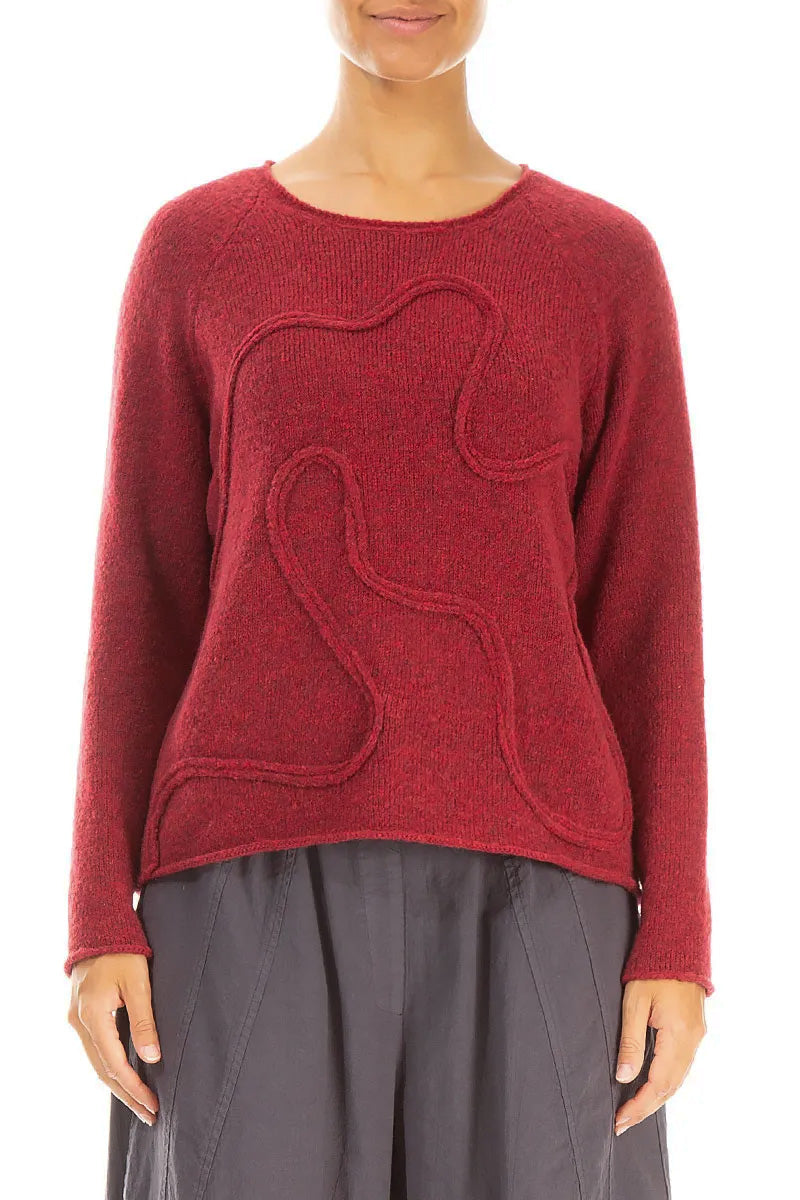 Wavy Seam Ruby Red Wool Sweater 1
