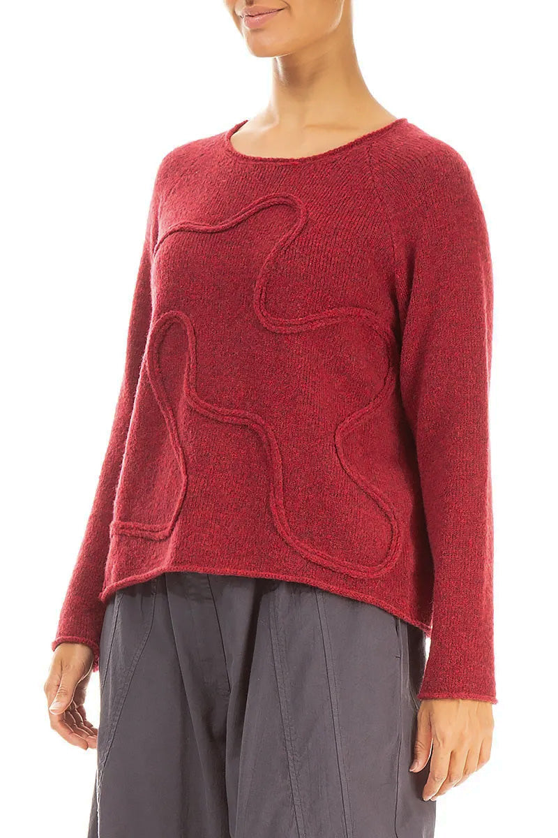 Wavy Seam Ruby Red Wool Sweater 3