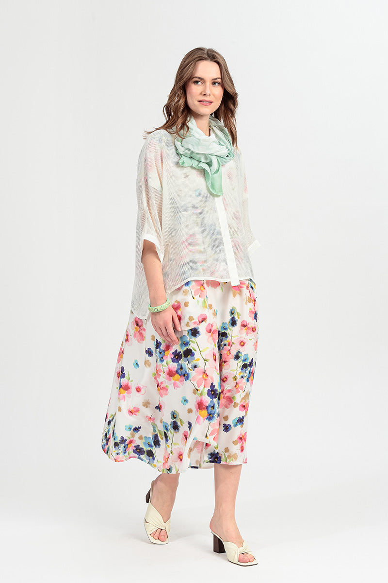 White Centre Placket Mesh Silk Jacket