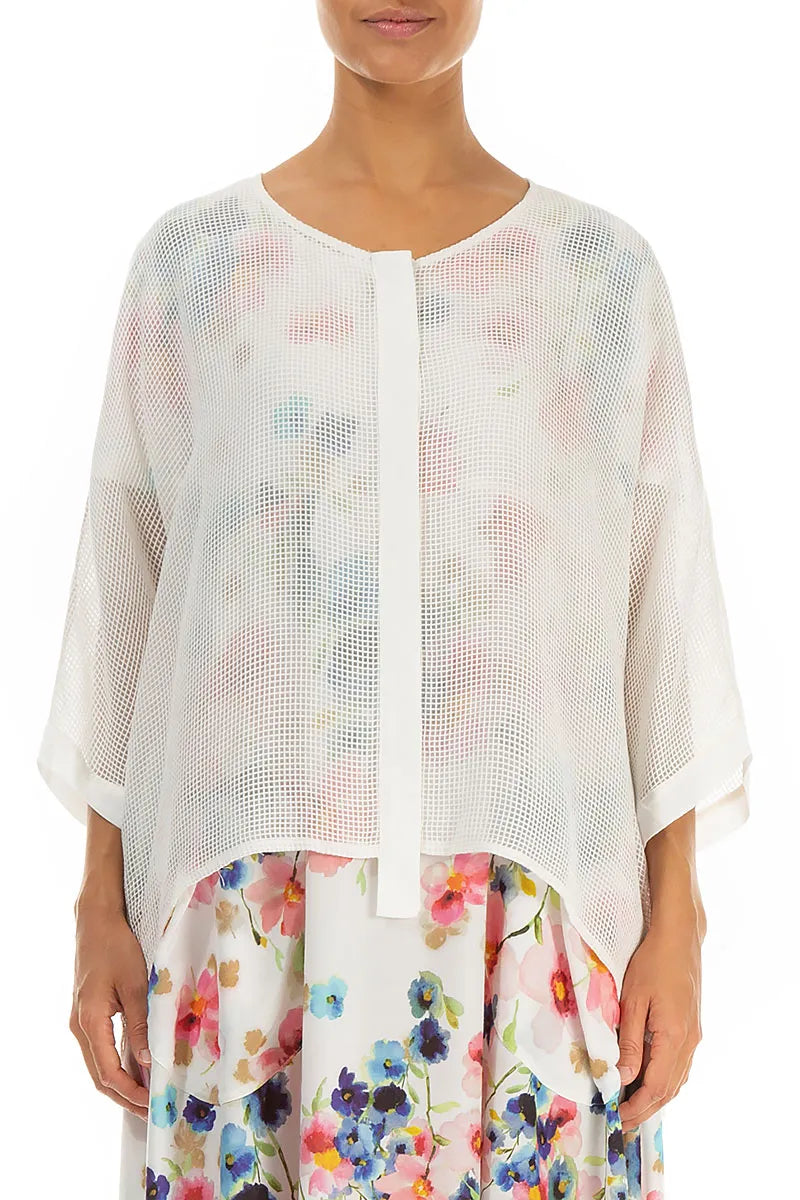 White Centre Placket Mesh Silk Jacket