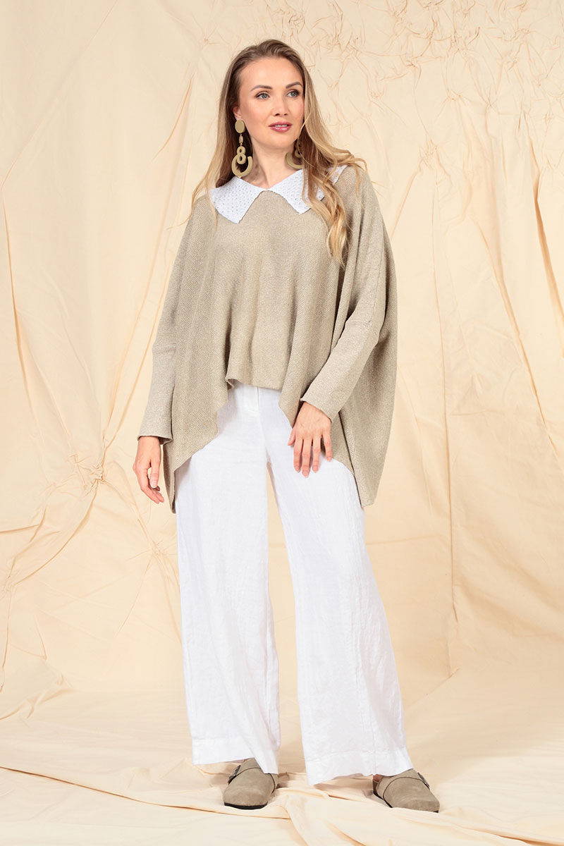 White Collar Natural Linen Jumper 6