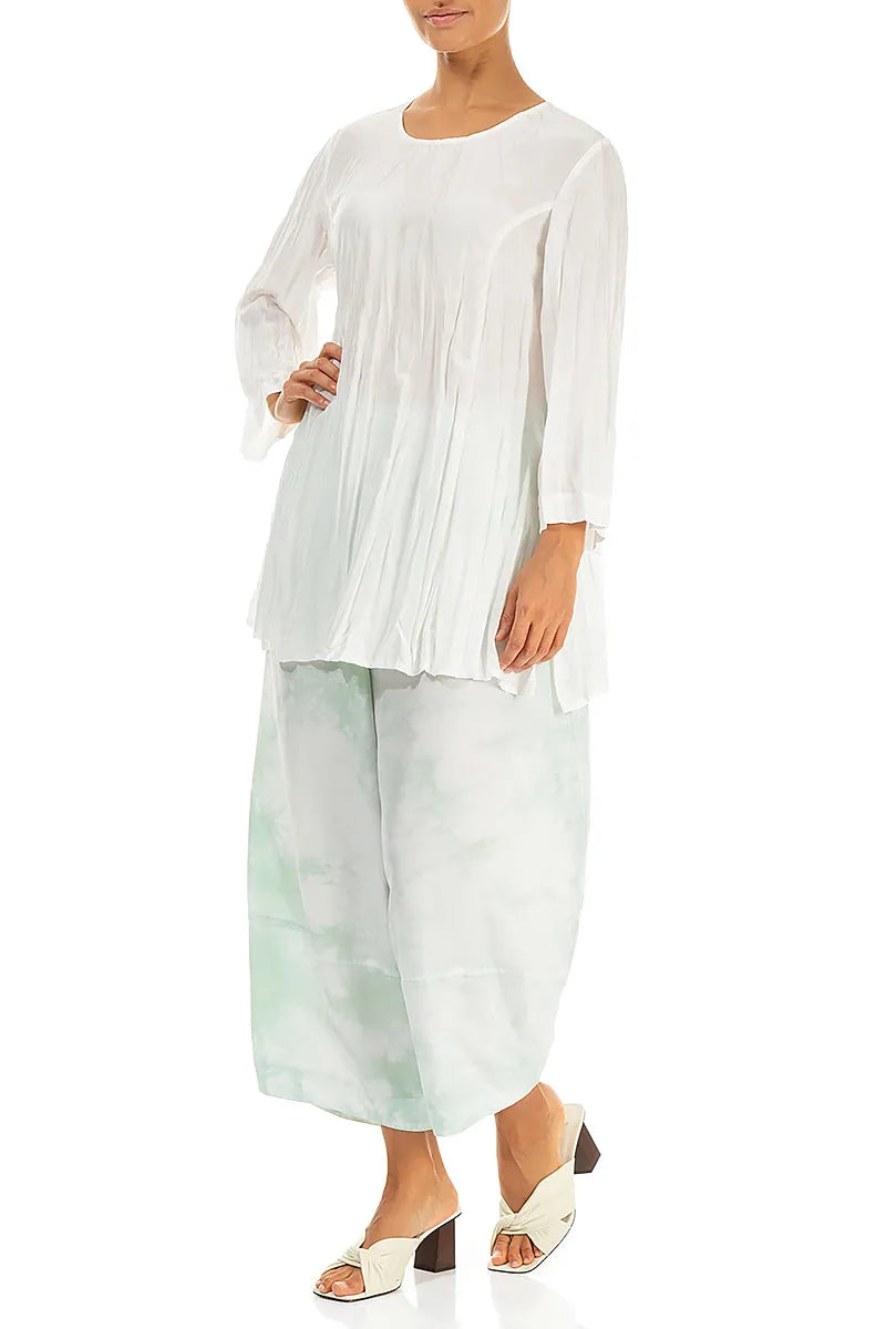 Weiße geknitterte Tunika aus reiner Seide