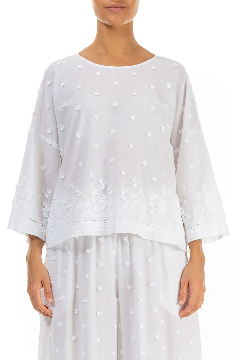 Weiße Bluse aus Baumwolle mit Blumenstickerei