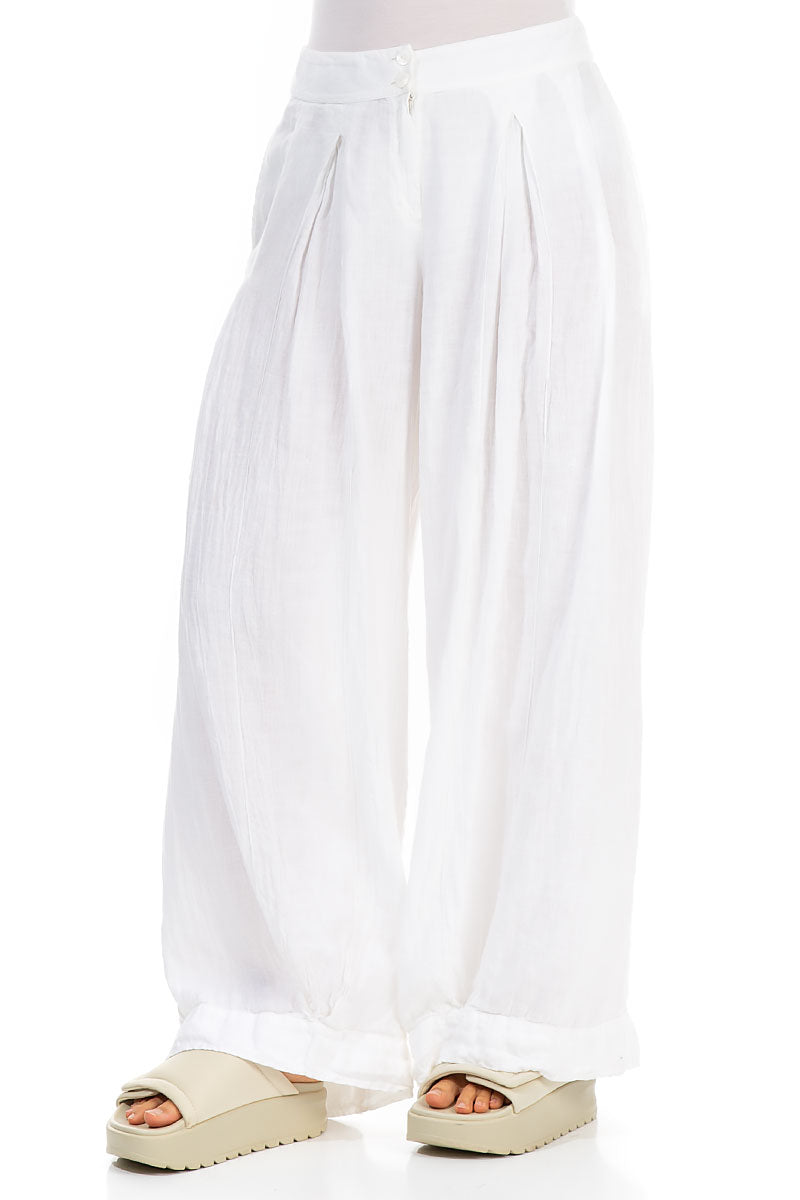 White Wide-Leg Linen Trousers 3
