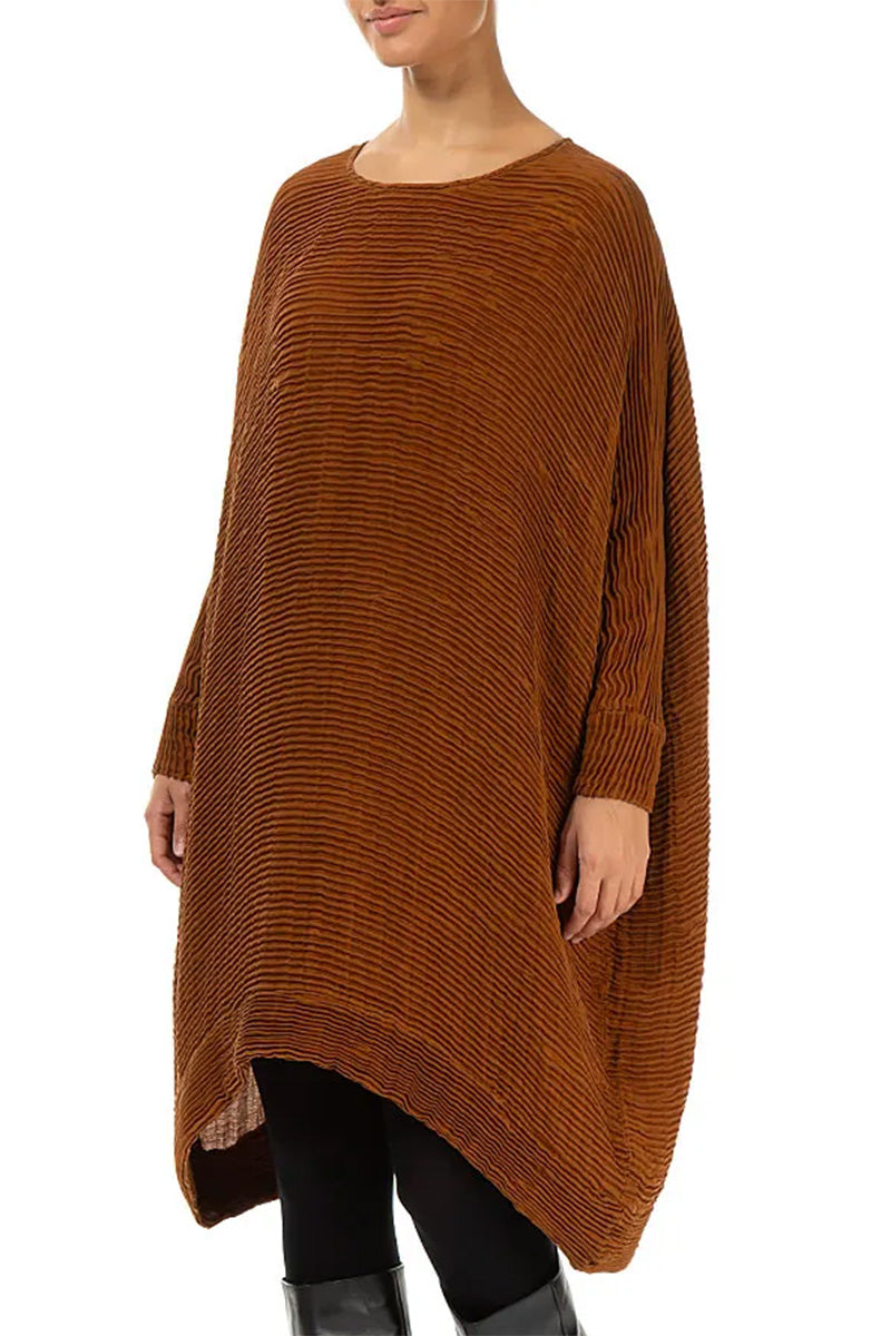 Wide Aged Copper Plissé Silk Kaftan Dress 4