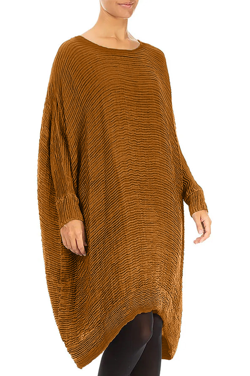 Wide Aged Copper Plissé Silk Kaftan Dress 3