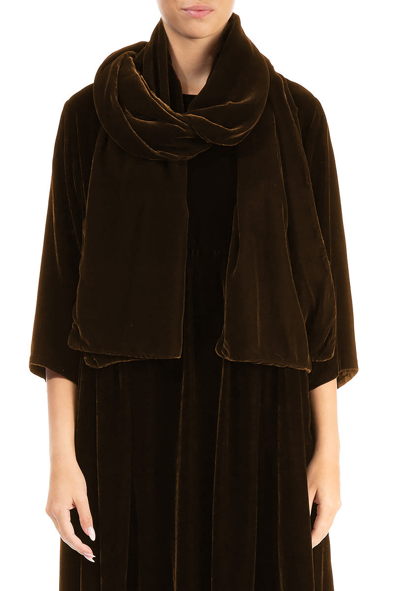 Écharpe large en velours de soie cuivré vieilli