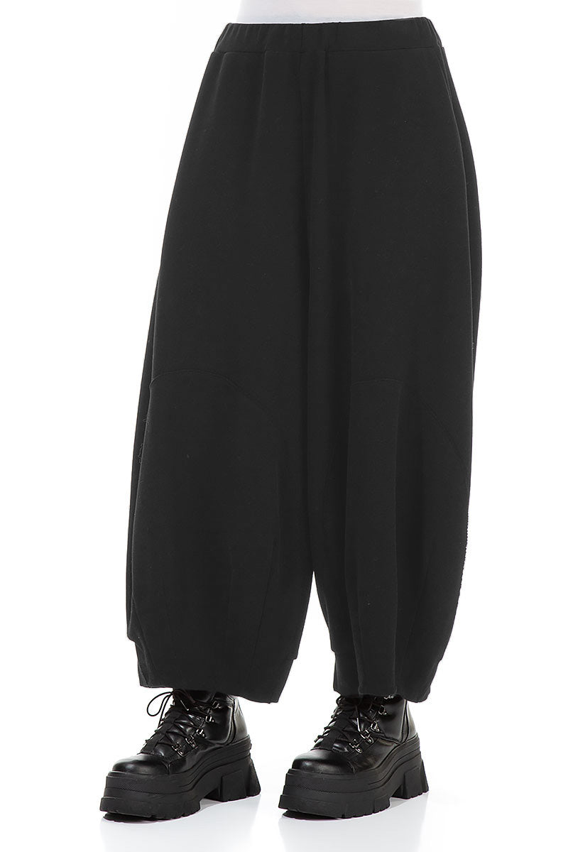 Wide Black Cotton Jersey Trousers 3