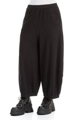 Wide Black French Terry Cotton Trousers 3