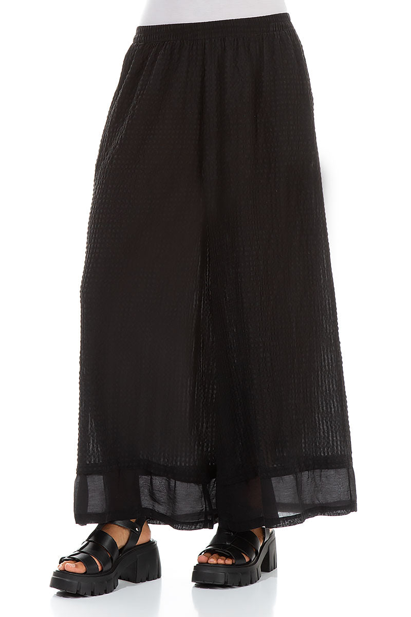 Wide Black Textured Silk Trousers 3