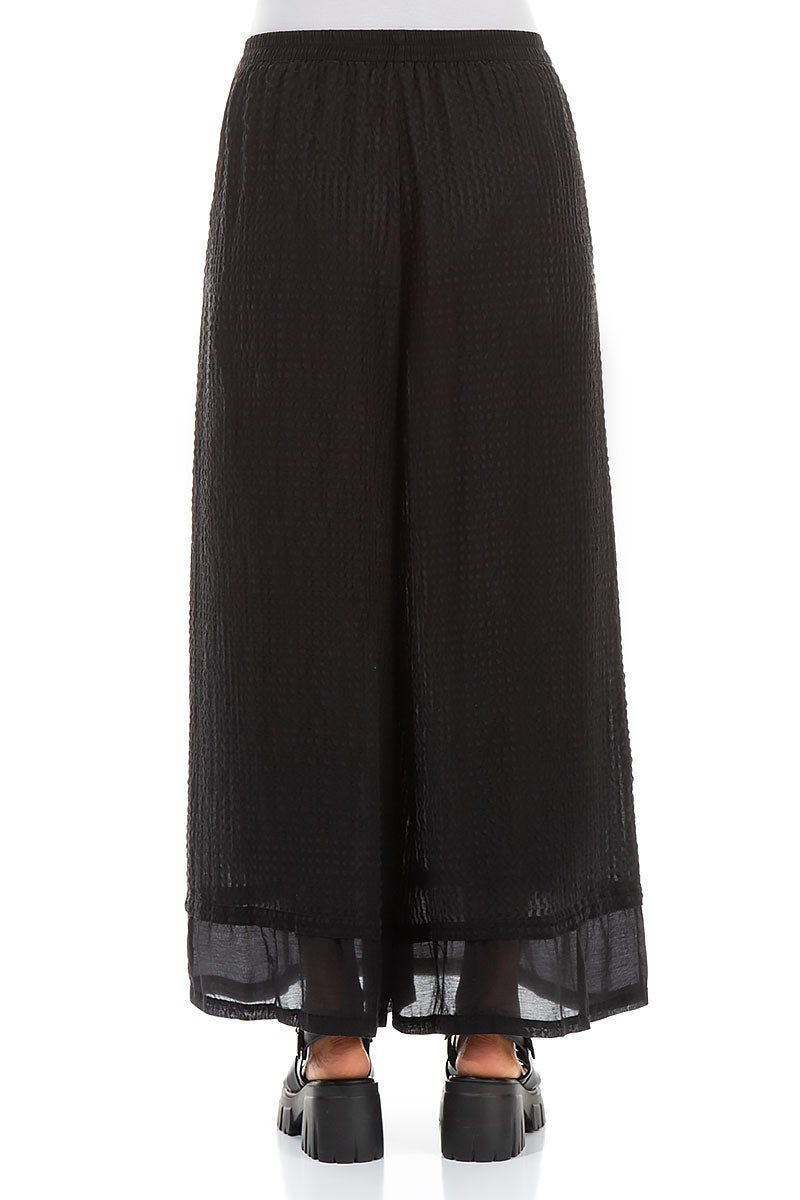 Wide Black Textured Silk Trousers 2