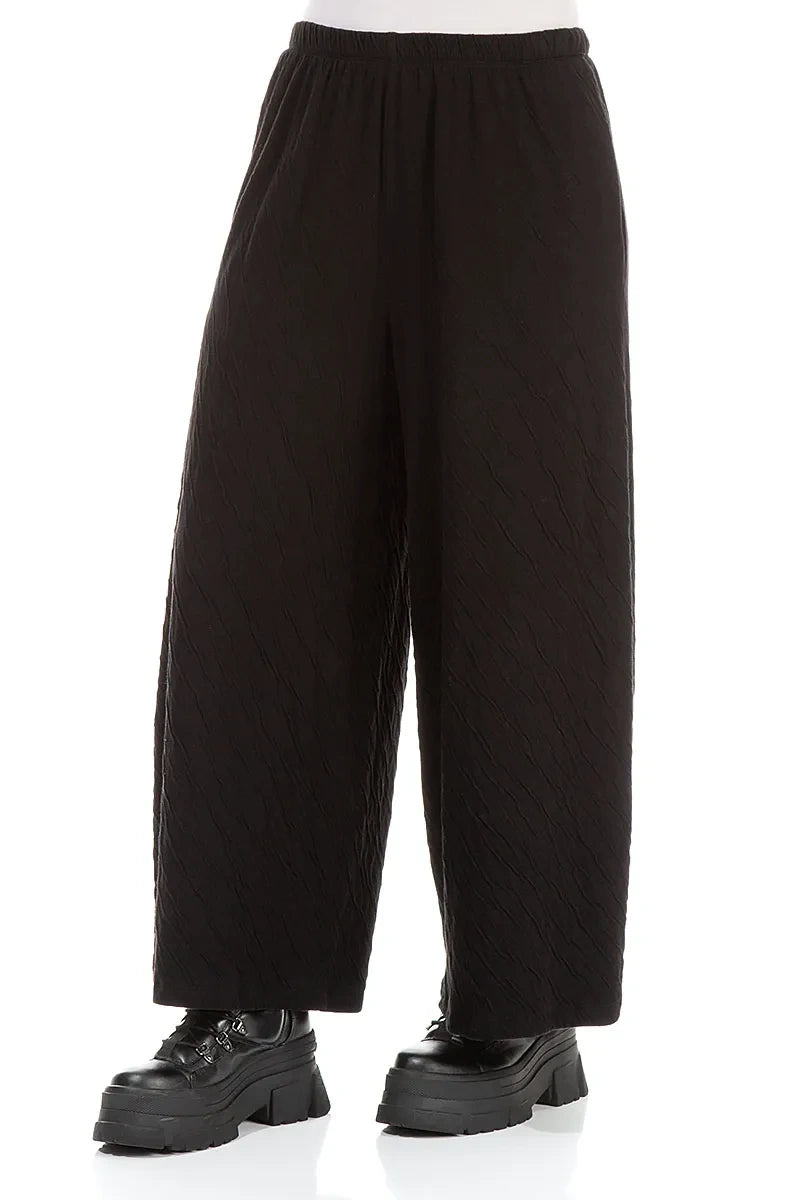 Wide Black Wavy Cotton Trousers 3