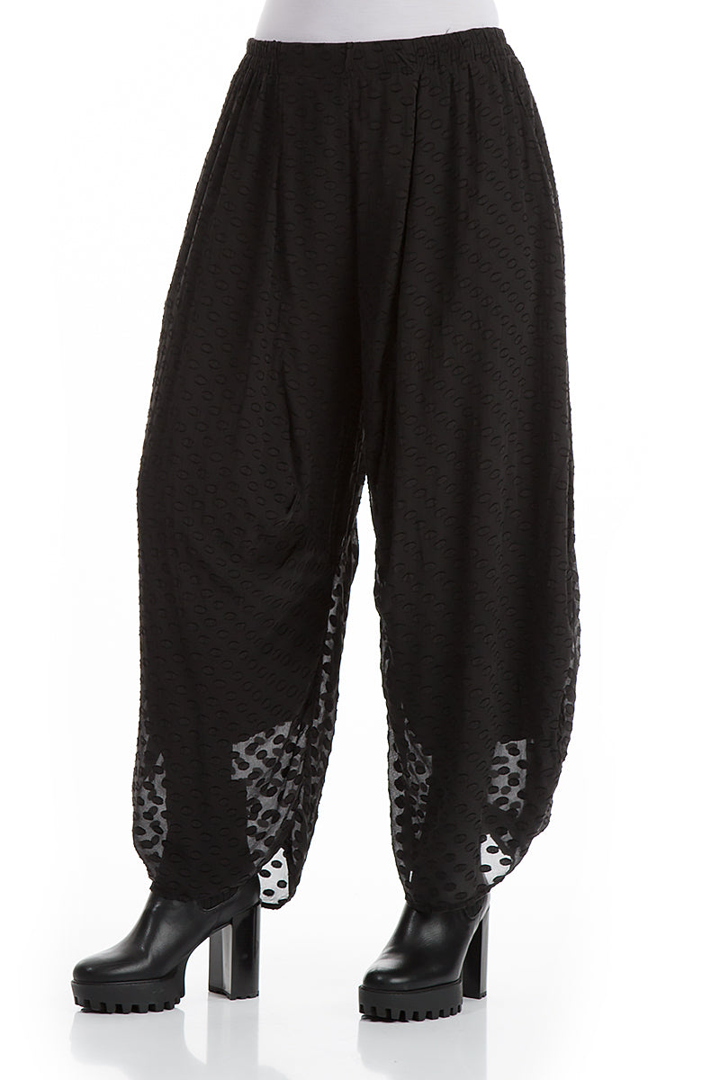 Wide Bubbly Pattern Black Silk Trousers 3