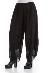 Wide Bubbly Pattern Black Silk Trousers 3