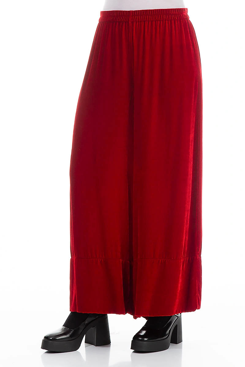 Pantalon large en velours de soie rouge cerise