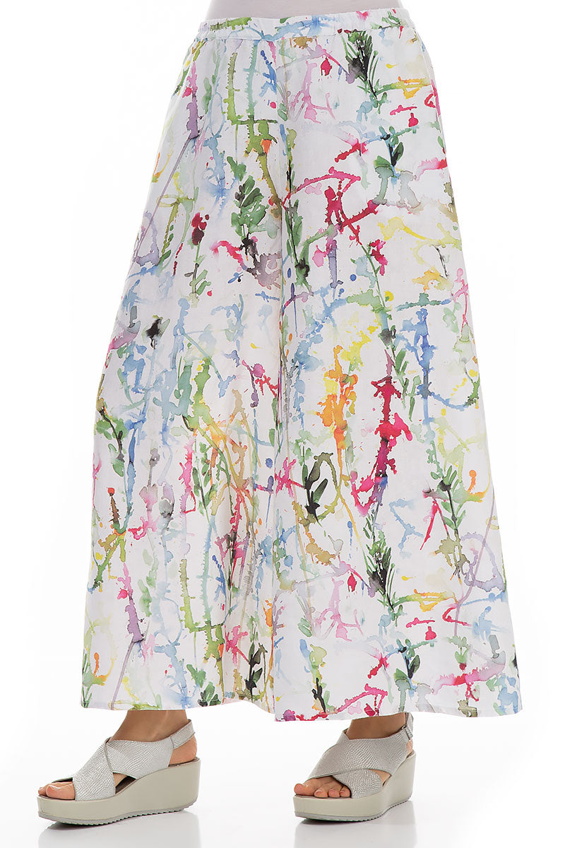 Wide Colour Splash Linen Trousers 3