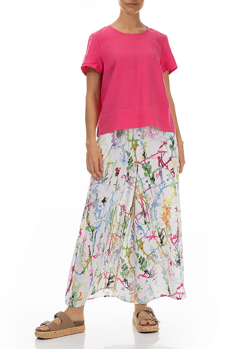 Wide Colour Splash Linen Trousers 4