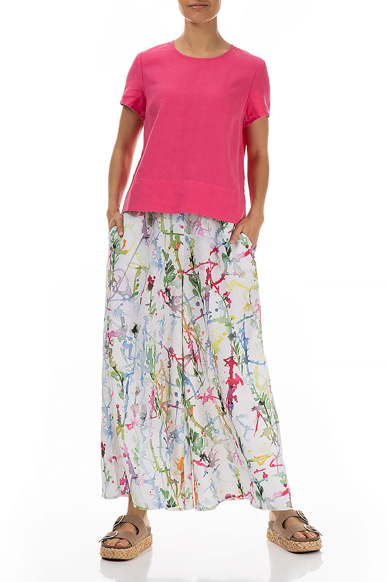 Wide Colour Splash Linen Trousers 5