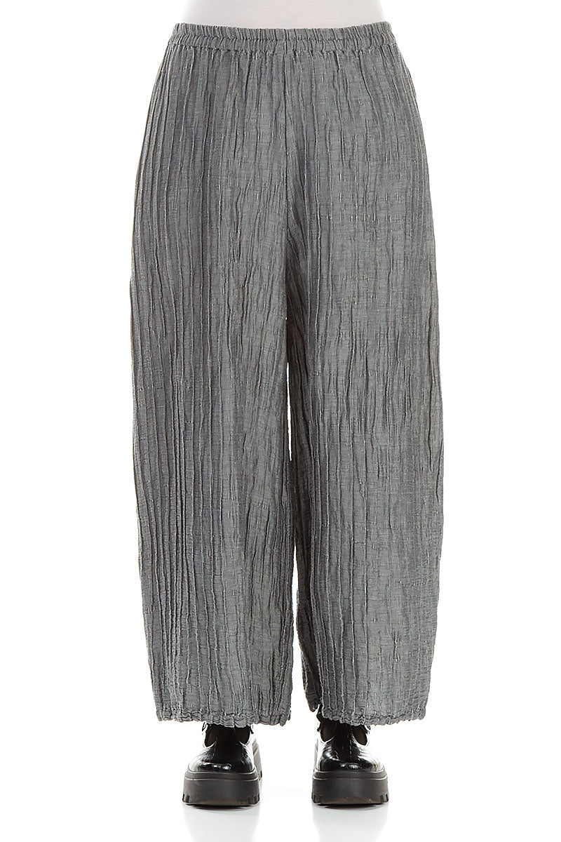 Wide Crinkled Anthracite Silk Linen Trousers 1