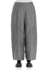 Wide Crinkled Anthracite Silk Linen Trousers 1