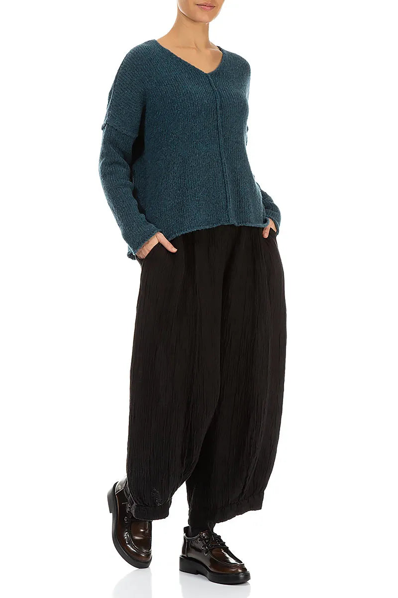 Wide Crinkled Forest Brown Silk Trousers 4