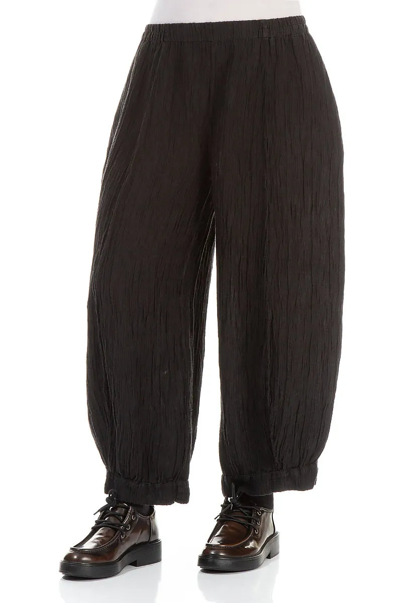 Wide Crinkled Forest Brown Silk Trousers 3