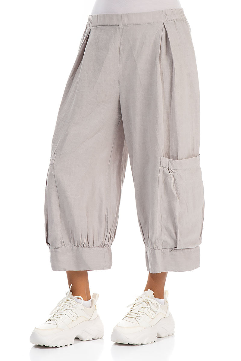 Wide Cropped Beige Linen Trousers 3