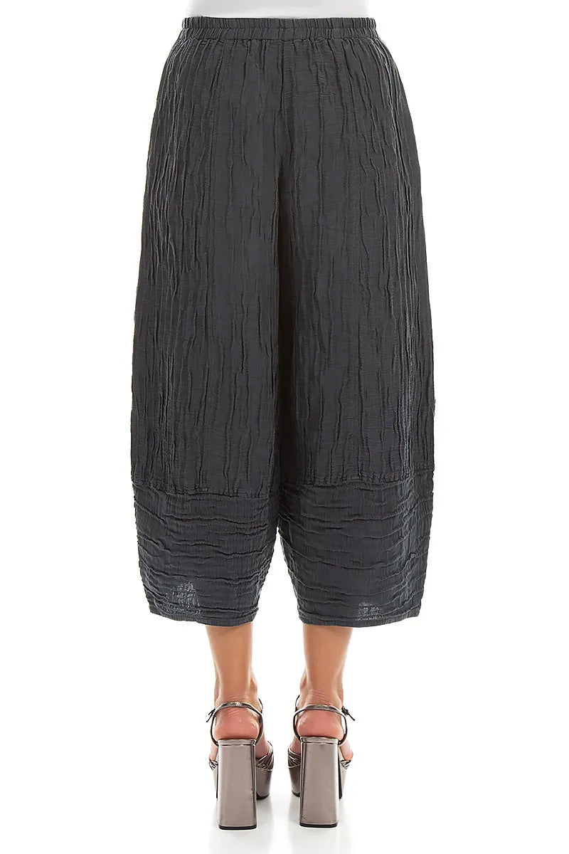 Wide Cropped Crinkled Graphite Silk Linen Trousers 2