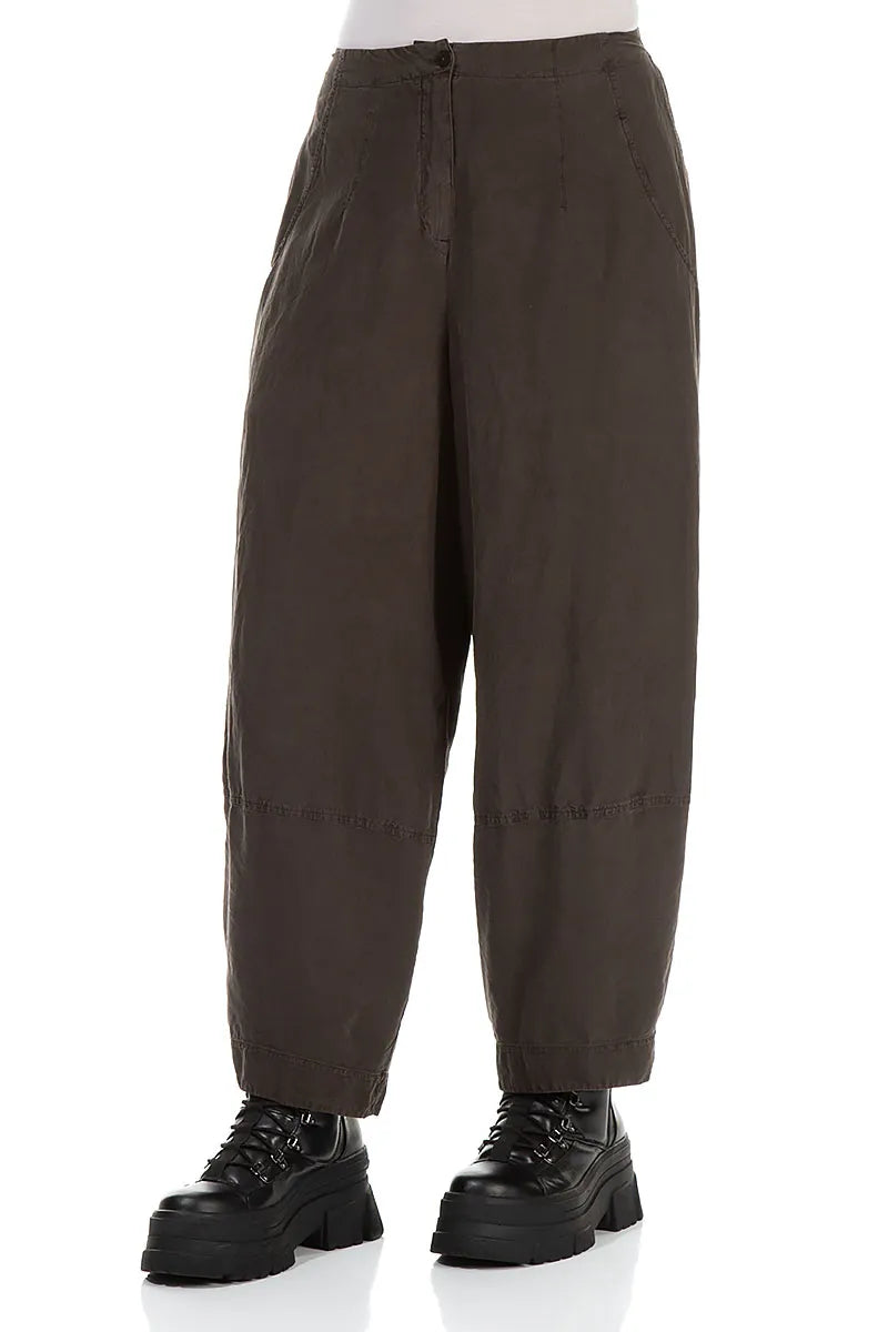 Pantalon large en soie et lin marron forêt