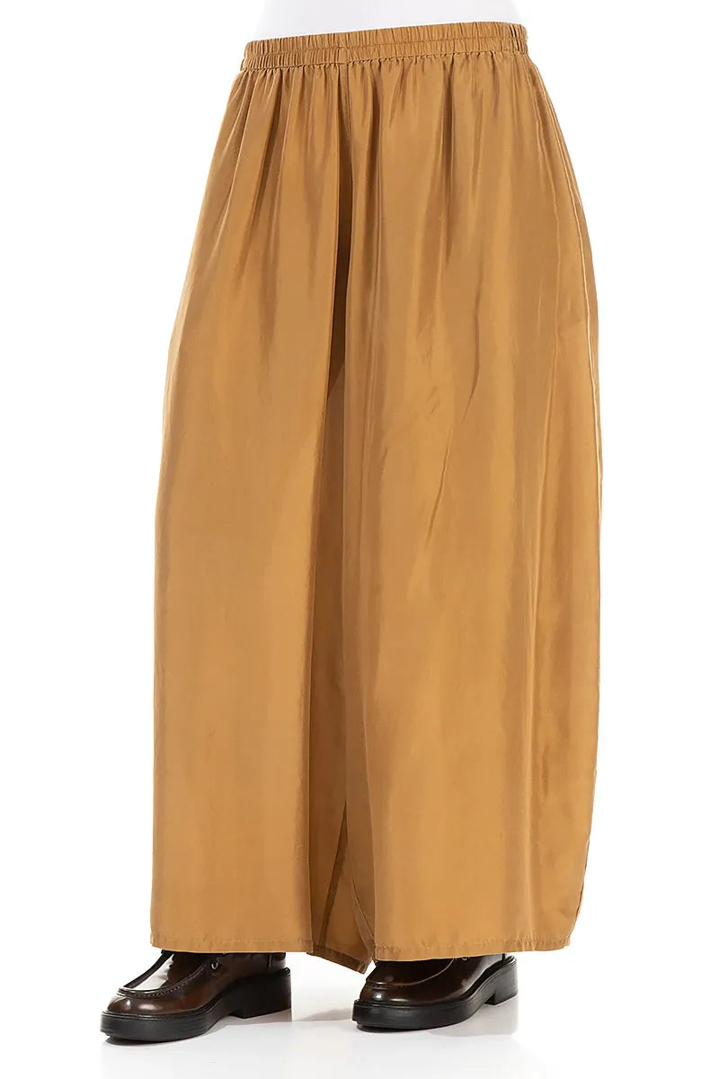 Wide Flowy Aged Copper Pure Silk Trousers 3