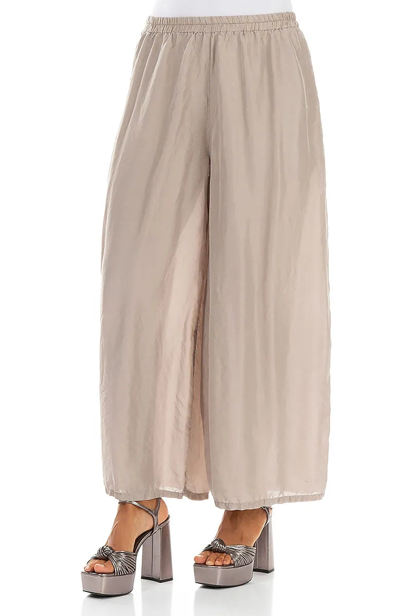 Pantalon ample et fluide beige en pure soie
