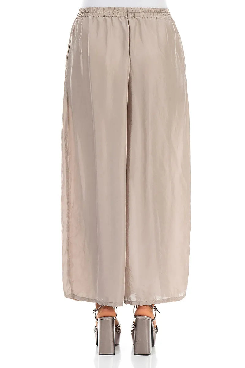 Pantalon ample et fluide beige en pure soie