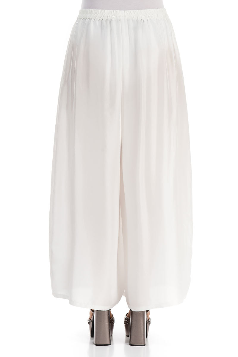 Wide Flowy White Pure Silk Trousers 2